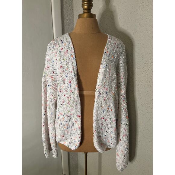 Shein White/ Multicolor Open Front Cardigan L Winter Cozycore Comfy Grandma - Picture 1 of 12